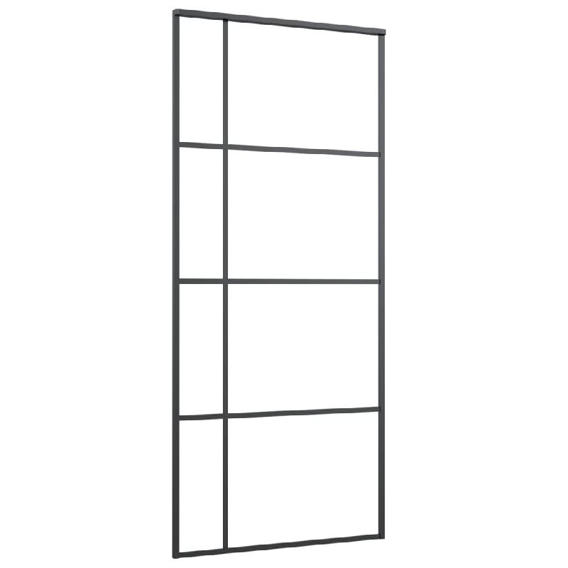 Vidaxl porte coulissante verre esg et aluminium 90x205 cm noir 151682_1