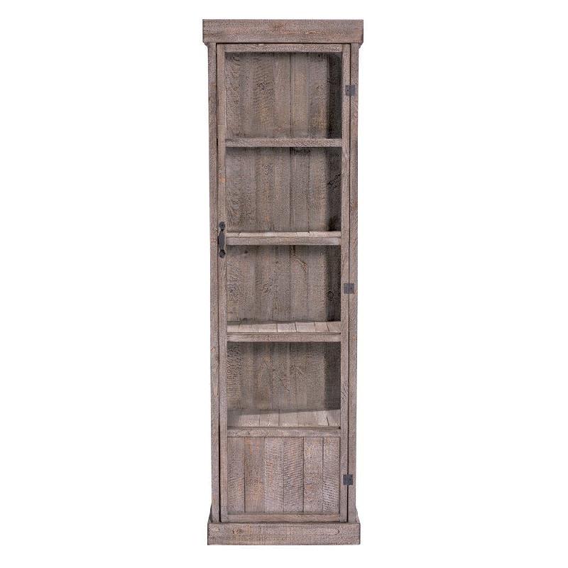 Vitrine colonne Héritage - L59xP39xH200cm - avec serrure - 4 étagères en bois massif pin vieilli - porte en verre_1