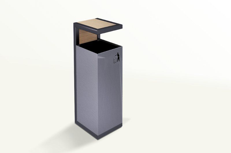 Poubelle publique Pavo 03.063.1 - Zano - 47 L - Lattes bois et acier noir ou inoxydable_1