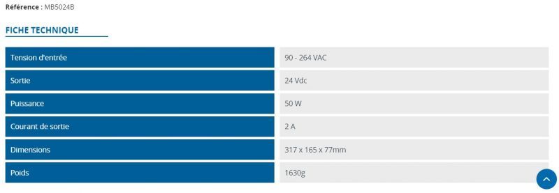 Alimentation coffret secourue - Elka Electronique - 24V / 2A - Réf. MB5024B_1