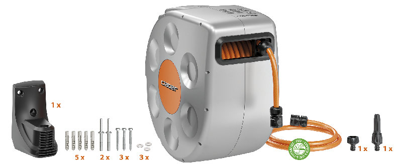 Enrouleur de tuyau Claber - automatique 20m ou 30m - système SLOW REWIND - rotation 180° - référence 717030_1