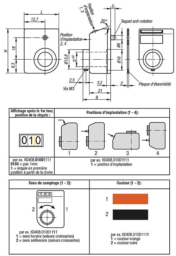 Indicateur de position - KIPP - pas 1 - K0408.01001221 - Carter polyamide résistant aux chocs avec affichage clair_1