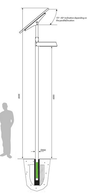 Lampadaire urbain solaire SUN KEY - LED - 1500 lm - 4,8 m - Design simple et gestion intelligente de l'énergie_2