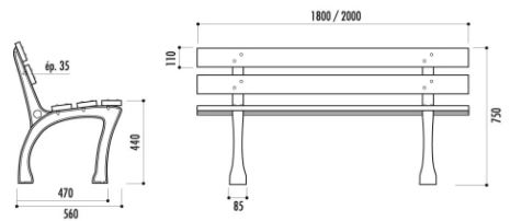 Banc public Burgos - 5 lames en bois exotique - pieds en fonte - 180 cm ou 200 cm - certifié FSC_1