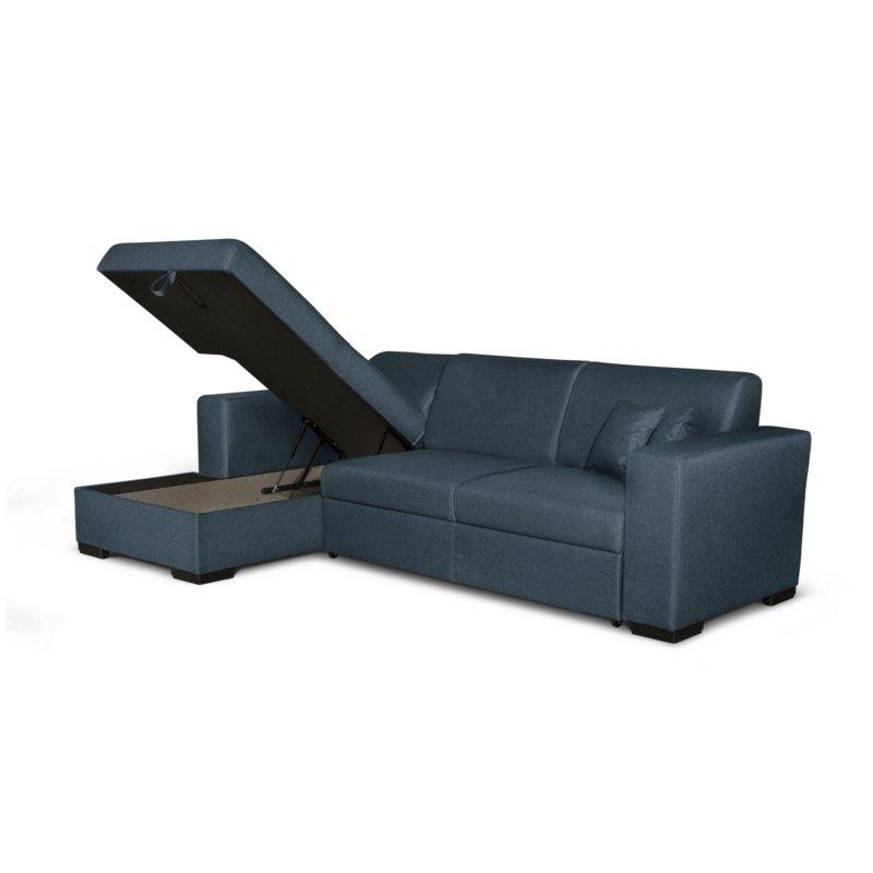 Canapé d'angle gauche convertible CABIRI bleu pétrole - avec coffre de rangement et coussins d'appoint_1