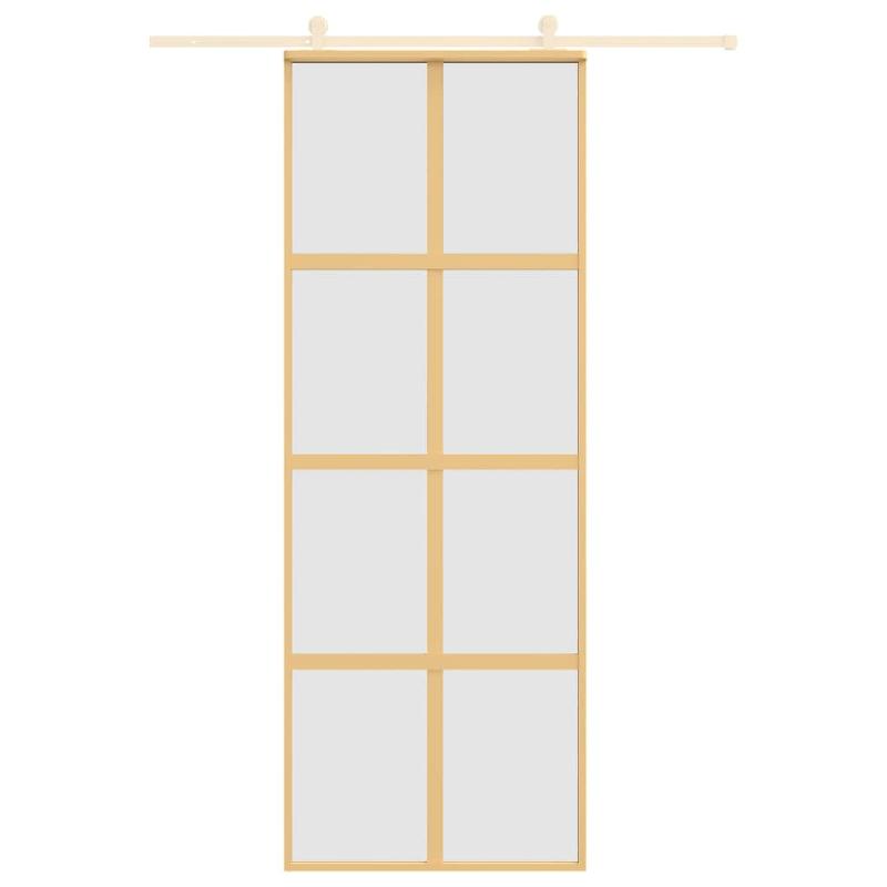 Vidaxl porte coulissante doré 76x205 cm verre esg dépoli et aluminium 155187_1