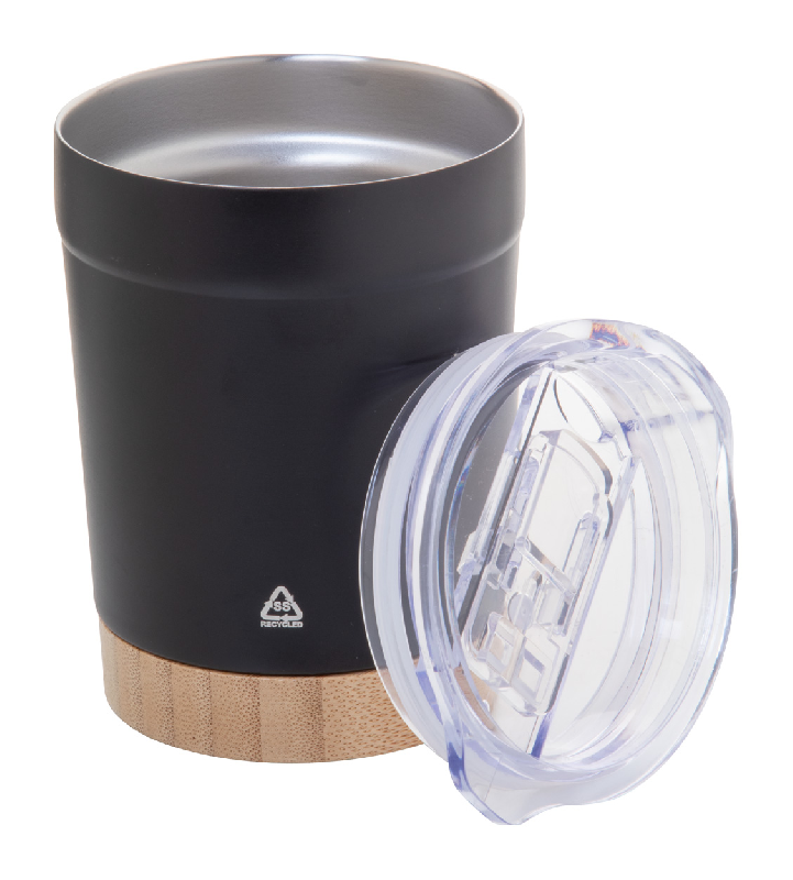 Mug thermos isotherme - double paroi acier inoxydable recyclé - base bambou - 300 ml_1