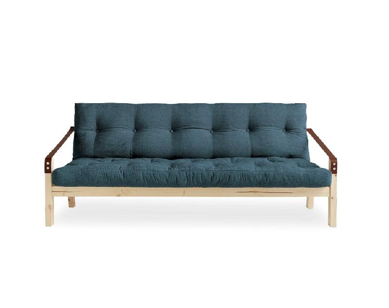 BANQUETTE FUTON POETRY EN PIN MASSIF COLORIS BLEU PROFOND COUCHAGE 130 X 190 CM._1