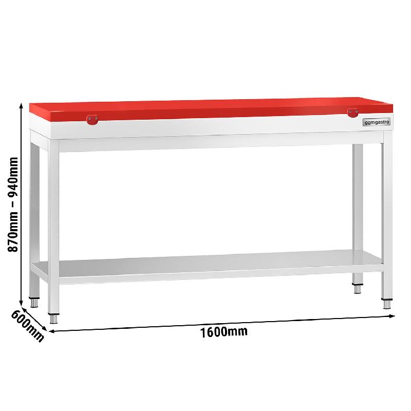 Table inox de découpe avec plan rouge - Profondeur 600 mm | Ggm - 1600_1