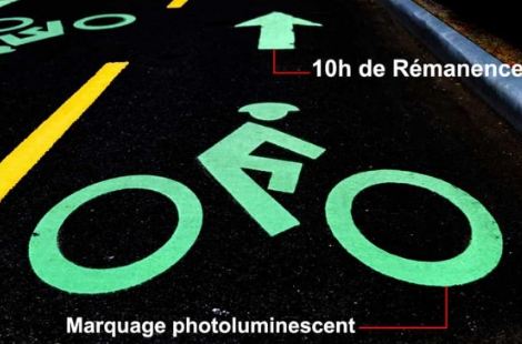 Peinture photoluminescente et phosphorescente pour routes et piste cyclables, pour l'amélioration de la visibilité en extérieur de nuit - Réf. PH1041-K1_1