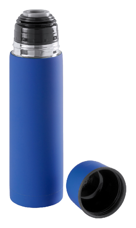 Thermos en acier inoxydable - finition caoutchoutée - 500 ml - livré avec boîte papier - couleur bleue_1