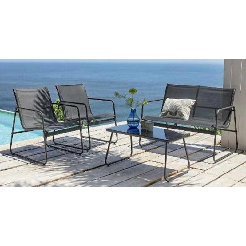Salon de jardin bas riviera noir 4 pièces – MTF – acier / textilène – 3exn0054_1