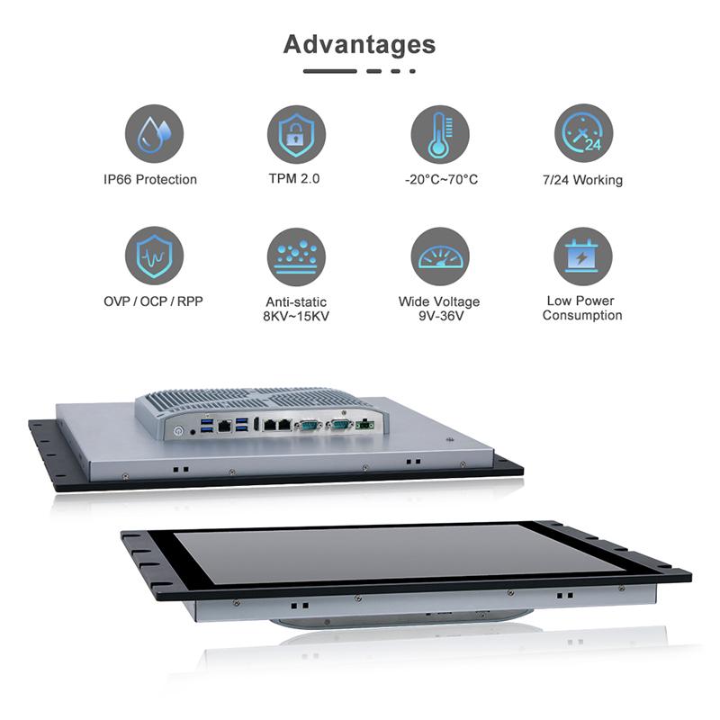 Panel PC industriel fanless 12.1 pouces 16:10 WXGA pour HMI, supervision et automatisation - EVI-12WAC avec façade IP66 et connectique complète_1