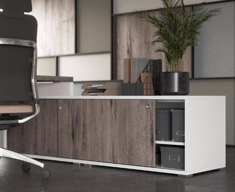 Bureau pour manager bicolore TAK - Mobel Linea - 185, Droite, Chêne grisé_1