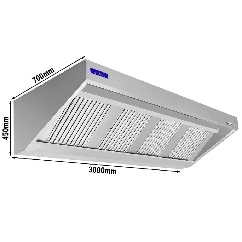 Hotte murale Inox - 3m - avec moteur, régulateur, filtre et éclairage - P 700 mm | GGM_1