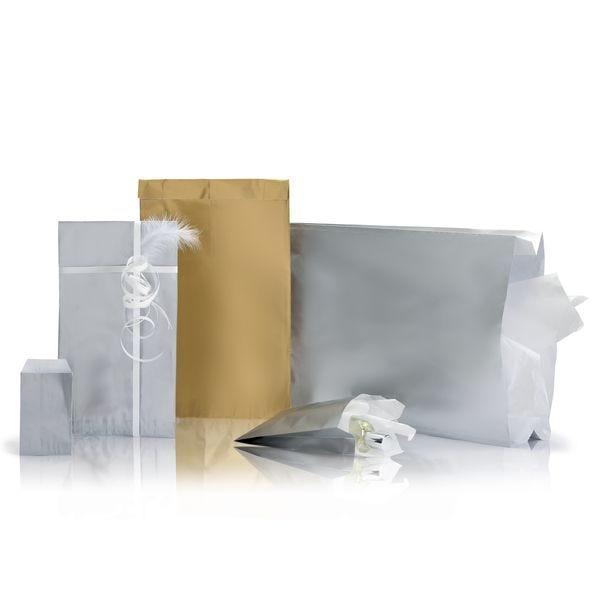 Pochettes cadeaux kraft lisse argent 17+7x35cm - par 250 - Emballage rapide et facile_1