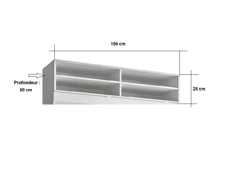 Surmeuble 4 niches de rangement pour lit escamotable Lutecia 140 cm - Blanc mat - L150 x H25 x P50 cm_1