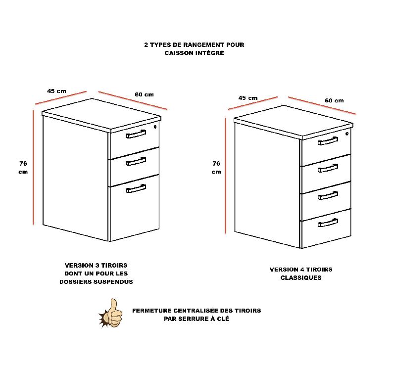 Bureau Idea Tube avec caisson - Quadrifoglio - 160, Anthracite, Orme, Droite, 3 tiroirs_1