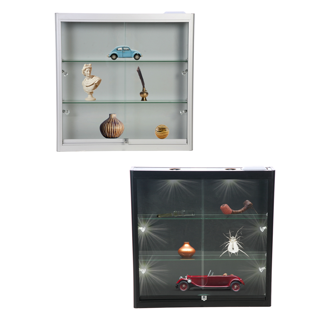 Vitrine murale LED en verre - Gris alu ou noir - Réf. 2228418 - robuste et éclairage orientable_2