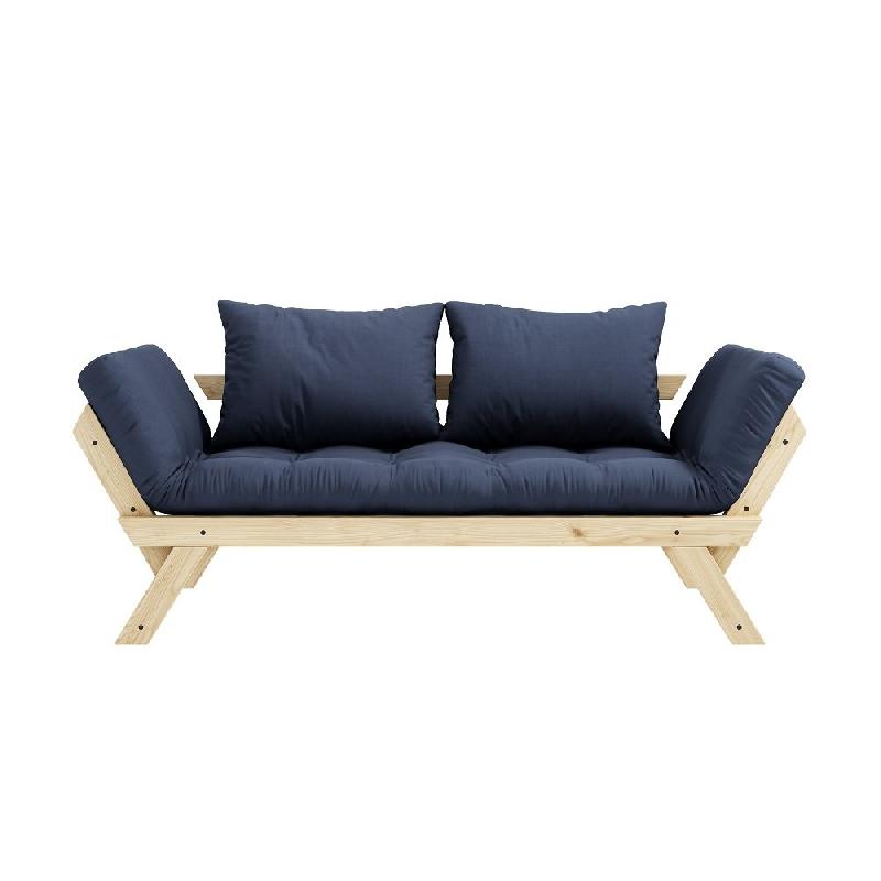 Banquette méridienne convertible futon BEBOP en pin naturel - Coloris bleu marine - Couchage 75x200 cm_1