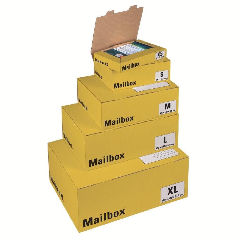 Boîte colis poste fermeture languettes 460x335x175mm jaune_1