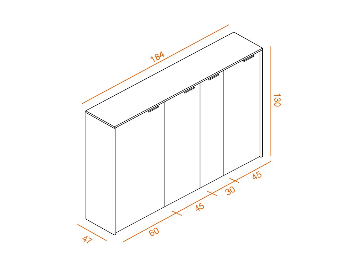 Armoire mi-haute push open laquée Ostara O5 - L184 x H130 cm - 4 compartiments et espace ouvert finition bois_1