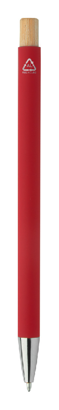 Stylo à bille en aluminium recyclé - finition caoutchoutée, bouton bambou, détails chromés - gravure laser miroir - encre bleue - couleur rouge_1