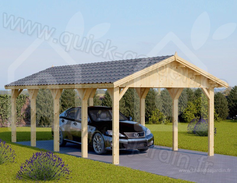 Abri voiture carport camping car 24,5m² / structure en bois / toiture à deux pans en tuile_1