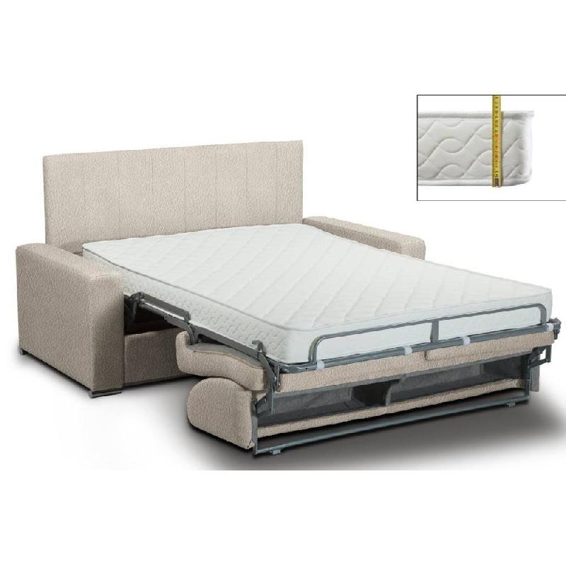Canapé lit 3 places express - Renatonisi 140 cm - Tête de lit intégrée - Cuir vachette beige - Sommier à lattes - Matelas 16 cm_1