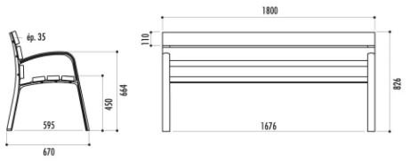 Banc public Modo 180 cm en bois exotique - 6 lames avec traitement protecteur fongicide, insecticide et hydrofuge_1