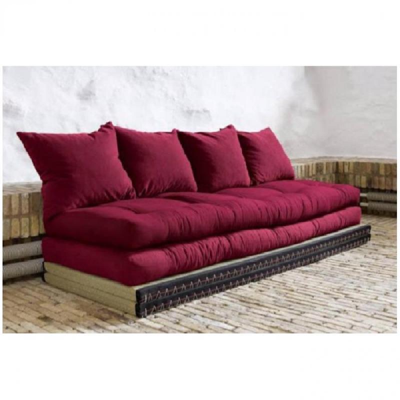 Banquette futon tatami CHICO bordeaux - couchage modulable 140 x 200 cm ou 2 x 70 x 200 cm_1