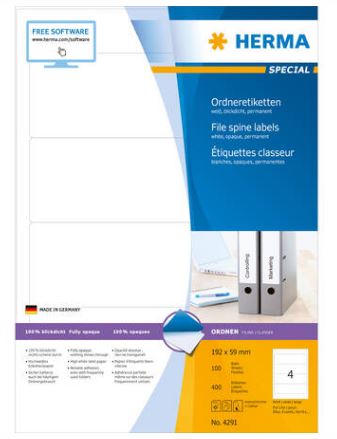Étiquettes adhésives pour classeur A4 - 192 x 59 mm - Référence 4291 - opaques et compatibles imprimantes_1
