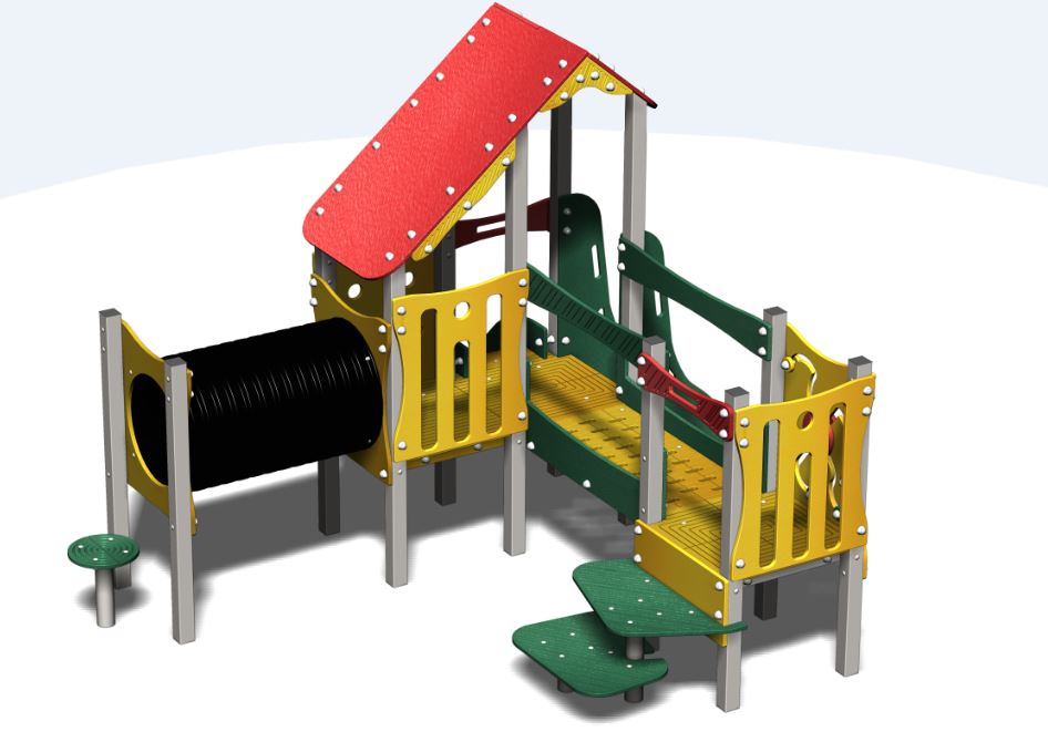 Structure de jeux combinées Neo 2 tours avec tunnel - NEO20602I - Créa Equipements - Pour enfants de 2 à 7 ans et jusqu'à 17 utilisateurs_1