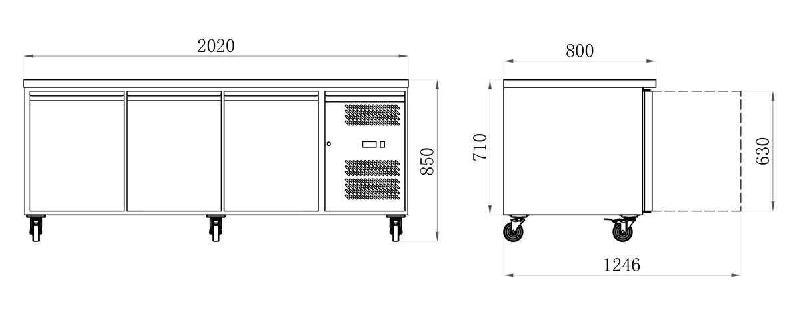 Table réfrigérée 580 litres positive 3 portes + plan granit série star AFI_1