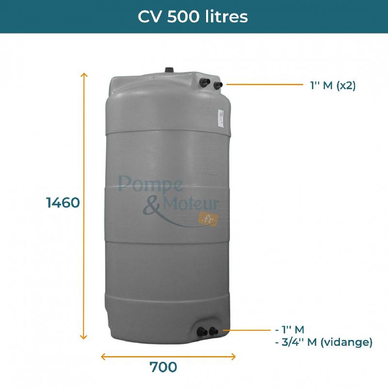 Cuve 500l Aérienne De Récupération D'eau - Réservoir Vertical Gris - Elbi Cv500_1