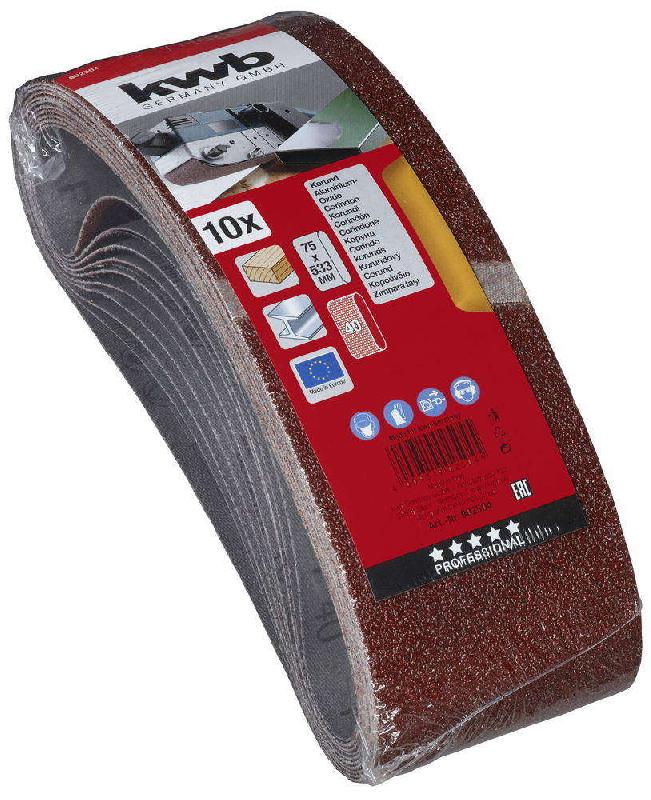 10 bandes abrasives sans fin en corindon pour bois et métal - Grain 40 - Dimensions 75x533 mm_1
