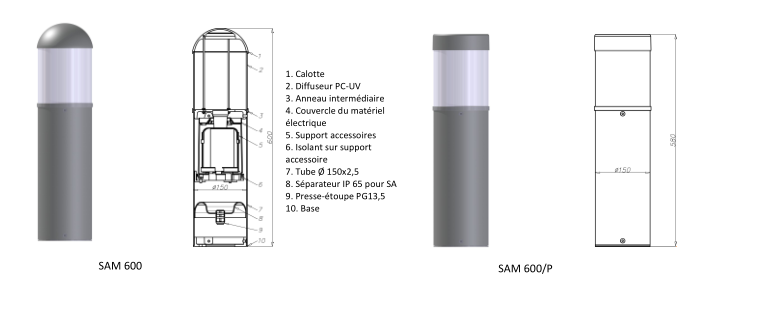 Borne lumineuse d'éclairage public électrique - SAM 600/P - HID, halogène, fluorescente - 23 à 100 W - aluminium anodisé - 0,6 m_1