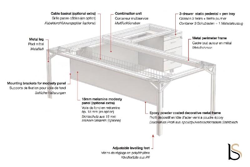 Bureau de direction X8 en verre blanc - Officity - 191, Droite, Noyer Canaletto_1