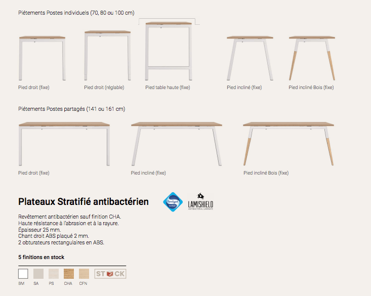 Bureau open space ergonomique et esthétique - Pieds inclinés en métal - Gamme Aska Columbia - Inspiration scandinave_1