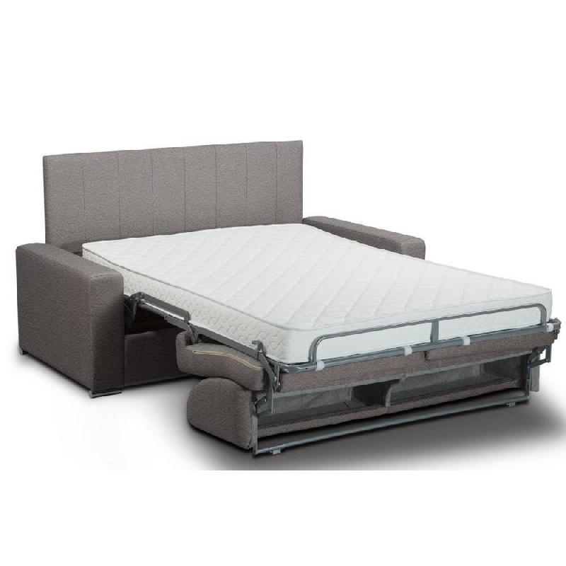 Canapé-lit CanapExpress 3 places - Lattes 140 cm - Matelas mémoire 22 cm - Tête de lit intégrée - Cuir vachette marron_1