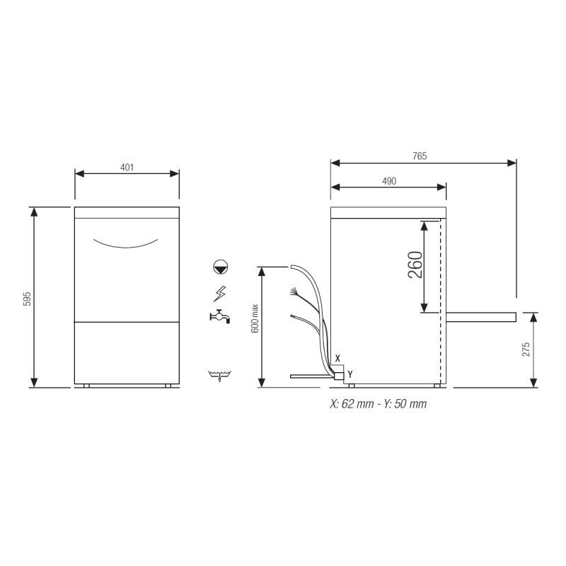 Lave-verres avec affichage digital et pompe de vidange Mono 230V+T Panier 350x350mm Gamme FAST Elettrobar Furnotel_1