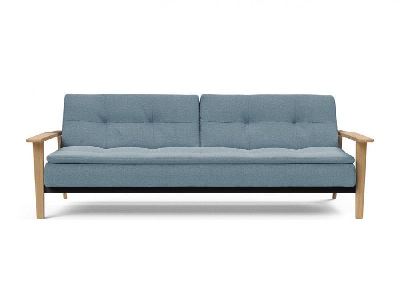 Innovation Living - Canapé lit design Dublexo Frej - Tissu Soft Indigo - Convertible 115x210 cm avec accoudoirs en bois_1