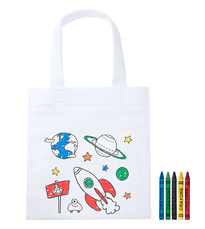 Sac shopping à colorier pour enfants - Non tissé - Livré avec 5 crayons de couleur_1