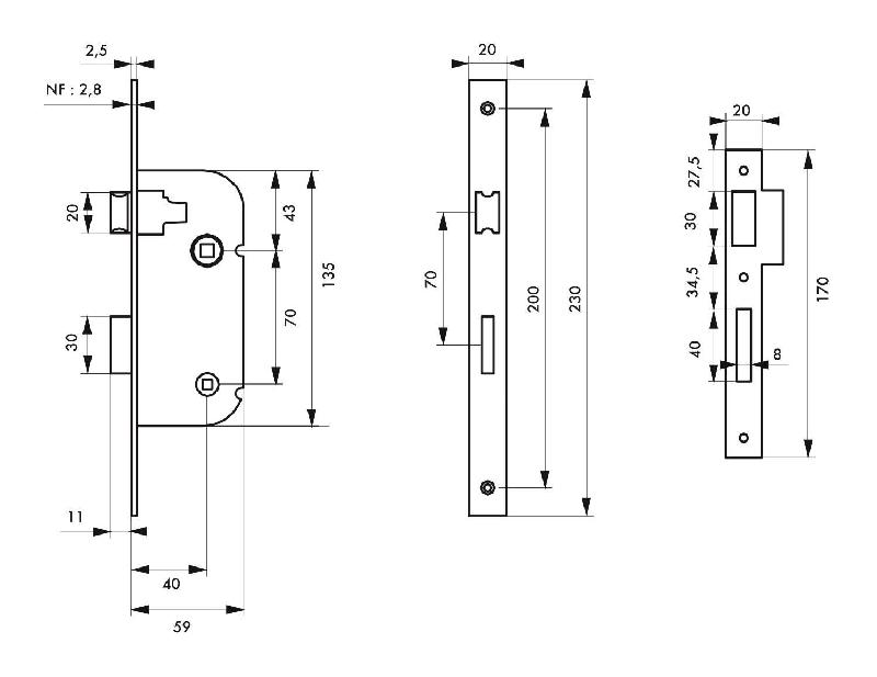 Serrure encastrable pour porte d'intérieur NF V/BR - acier embouti - marque THIRARD - garantie 10 ans_1