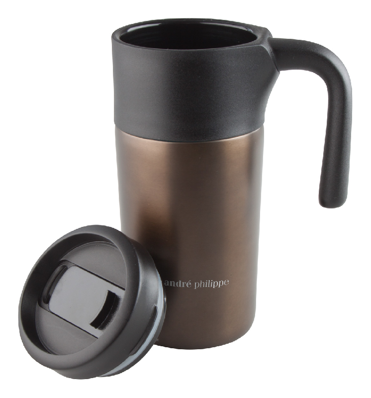 Mug thermos en inox - 330 ml - ouverture par glissière et poignée - livré en boîte cadeau noire_1