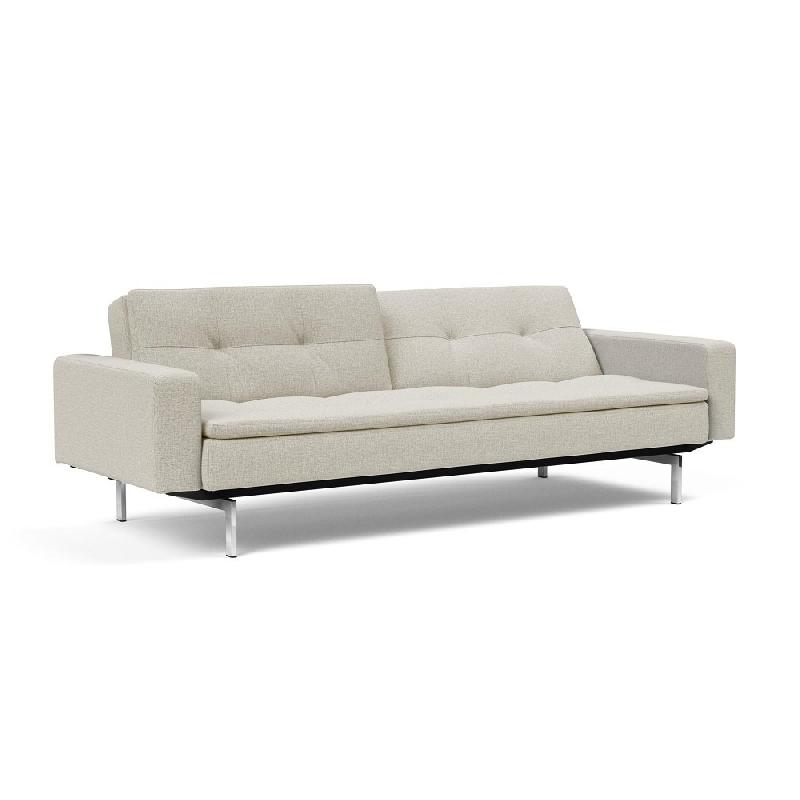Canapé design Dublexo Chrome avec accoudoirs - Convertible lit 115x210 cm - Pieds chromés - Tissu Mixed Dance Natural_1