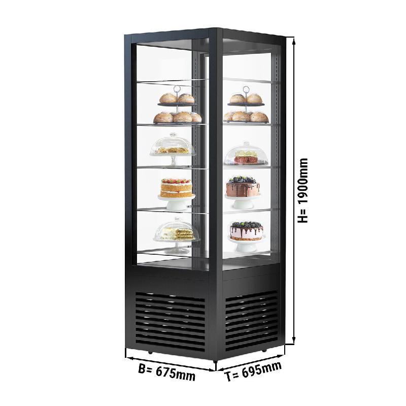 Vitrine réfrigérée à pâtisserie sur roulettes avec 4 côtés vitrés et 5 étagères - couleur noire_1
