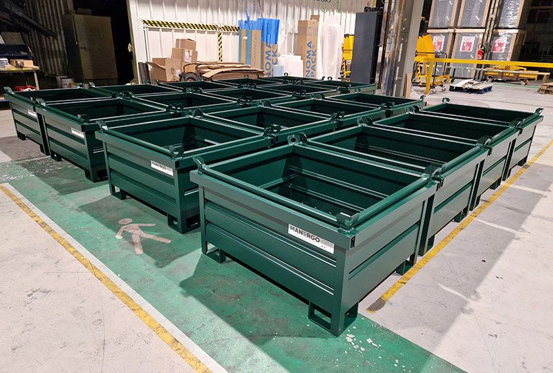 Caisse métallique 620 L MAGBOX - étriers de fourche, anneaux d'élingage, charge 1500 kg_1