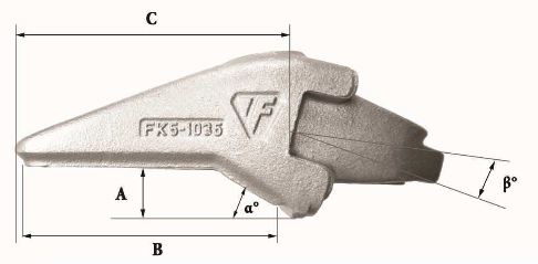 Dents de godet Fastkey FK5 1035 - 9.70kg - Épaisseur 35mm - Dimensions A: 35mm, B: 198mm, C: 189mm, L: 98mm_1