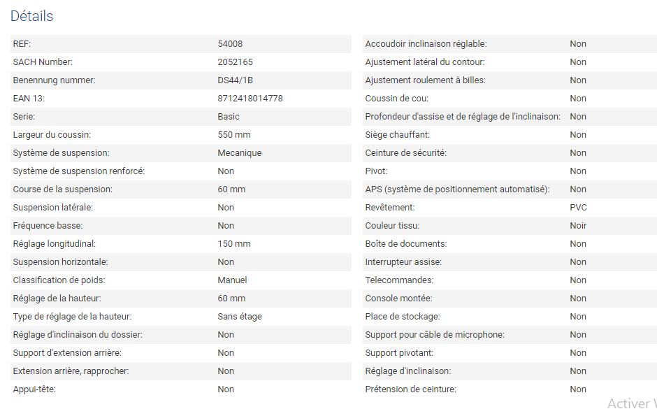 Siège de tracteur - Gramer AG - DS 44/1B Vario en PVC - Course de suspension : 60 mm - 54008_1